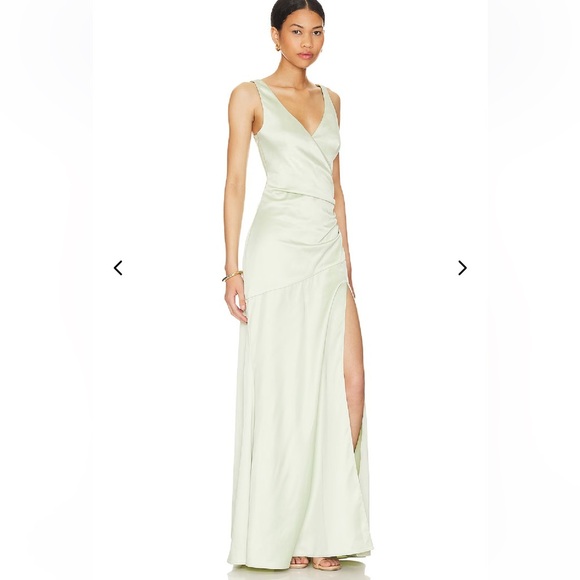 NWT Lovers and Friends Dawn Gown Sage Green draped satin maxi dress Revolve S - Picture 1 of 14